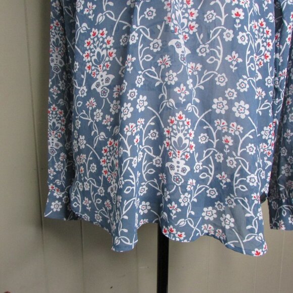 Ann Taylor Loft Sheer Blouse XS Ruffle Floral Blue Red White Long Sleeve - Picture 4 of 11